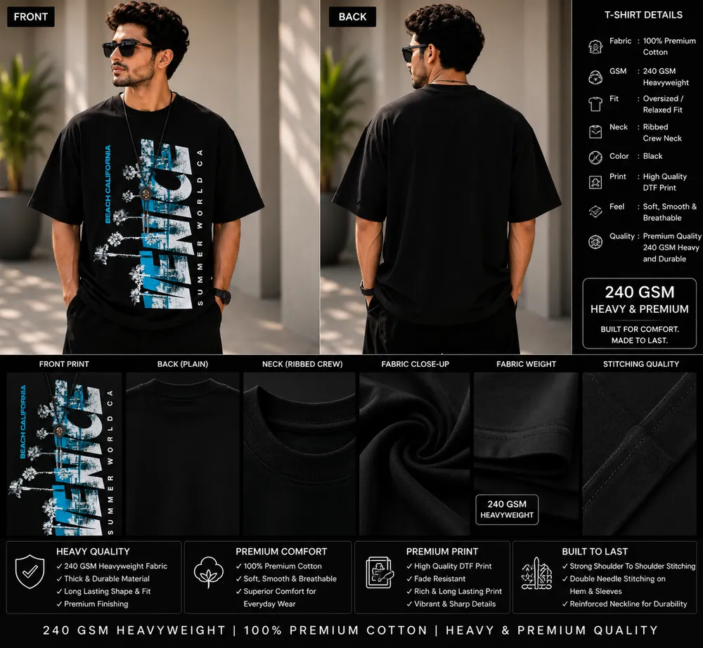 Black Beach California Graphic T-Shirt - Image 2