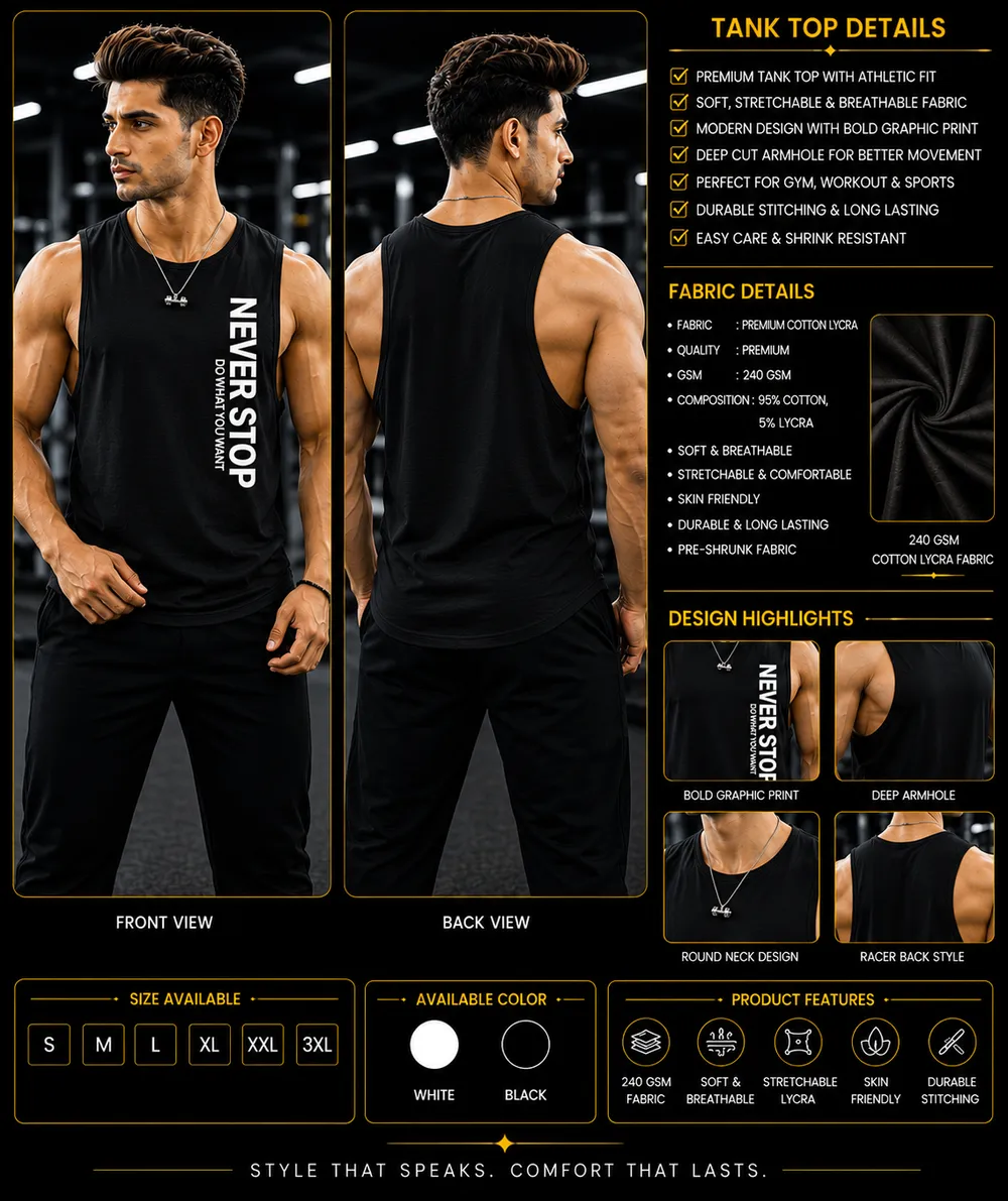 Never Stop Black Sleeveless Tank Top - Image 2
