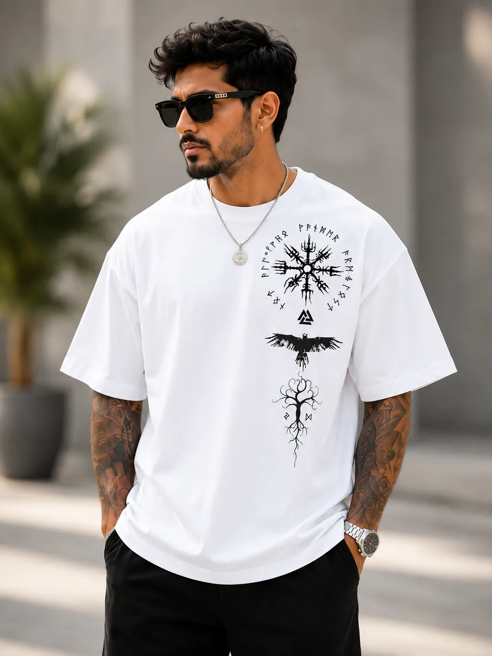 White Nordic Rune Graphic T-Shirt