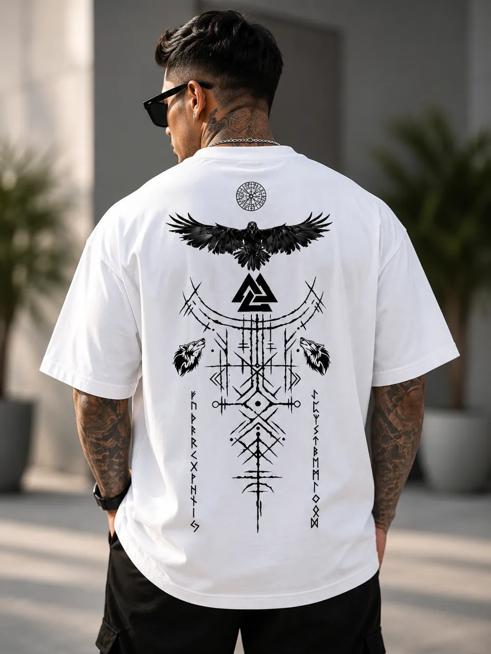 White Nordic Raven Graphic T-Shirt