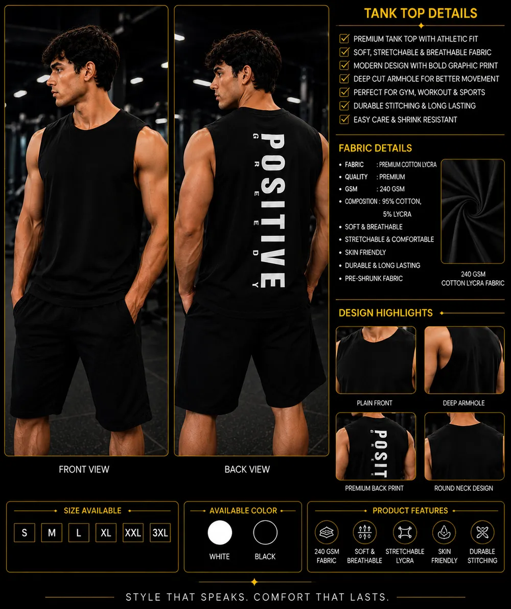 Positive Black Sleeveless Tank Top - Image 2