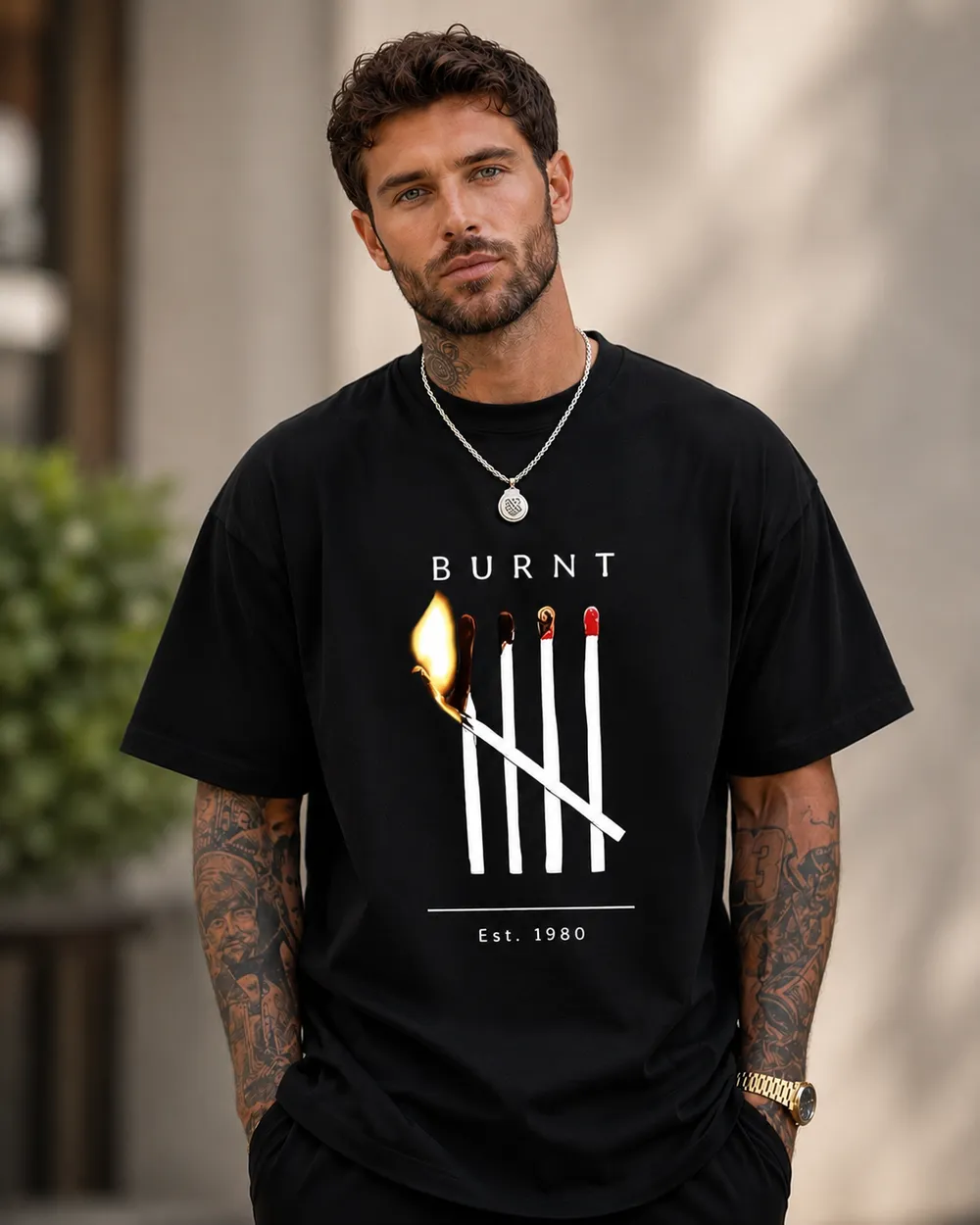 Burnt Matches Oversized Graphic T-Shirt - Black - Image 1