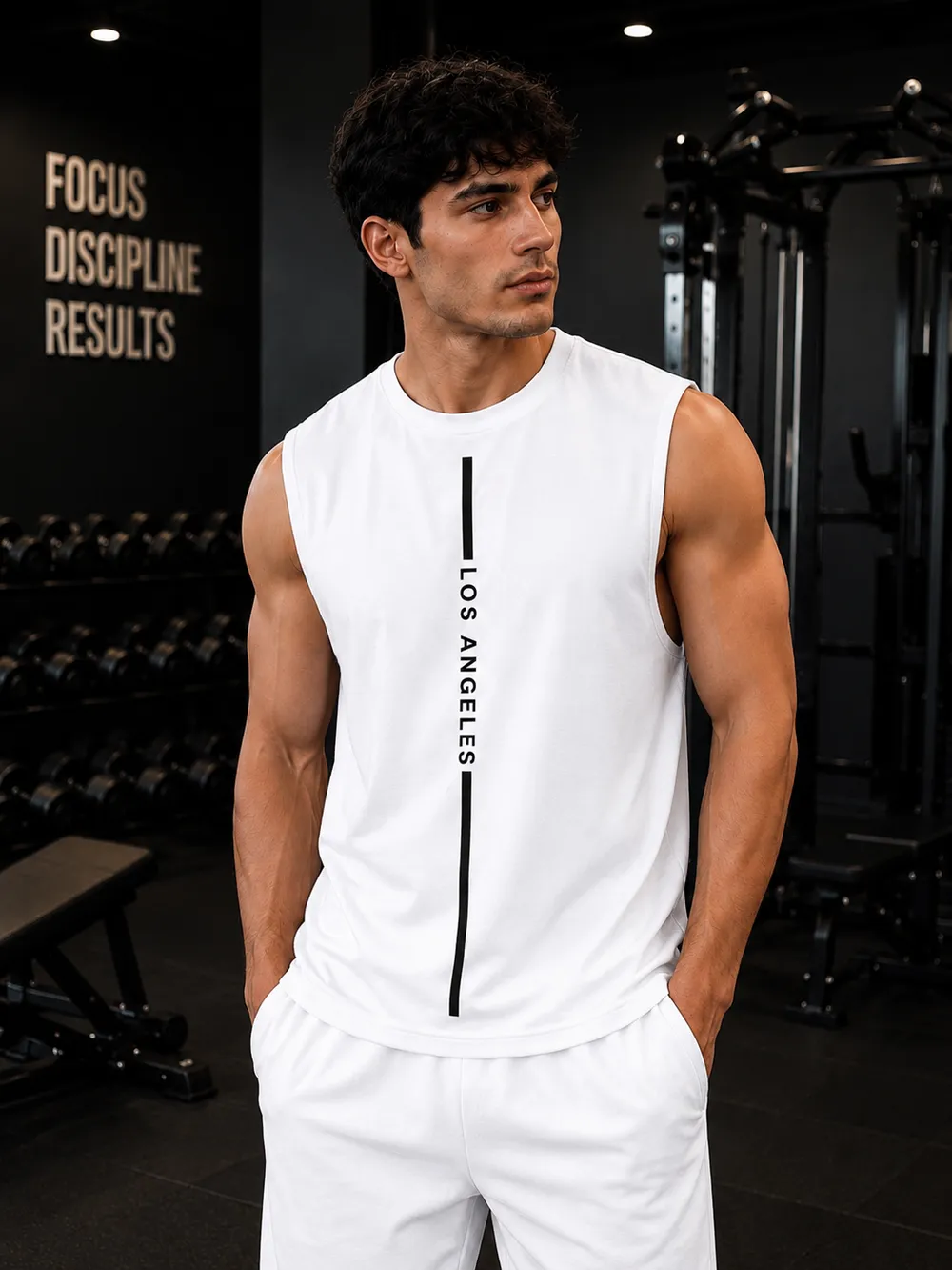 Los Angeles White Sleeveless Tank Top - Image 1