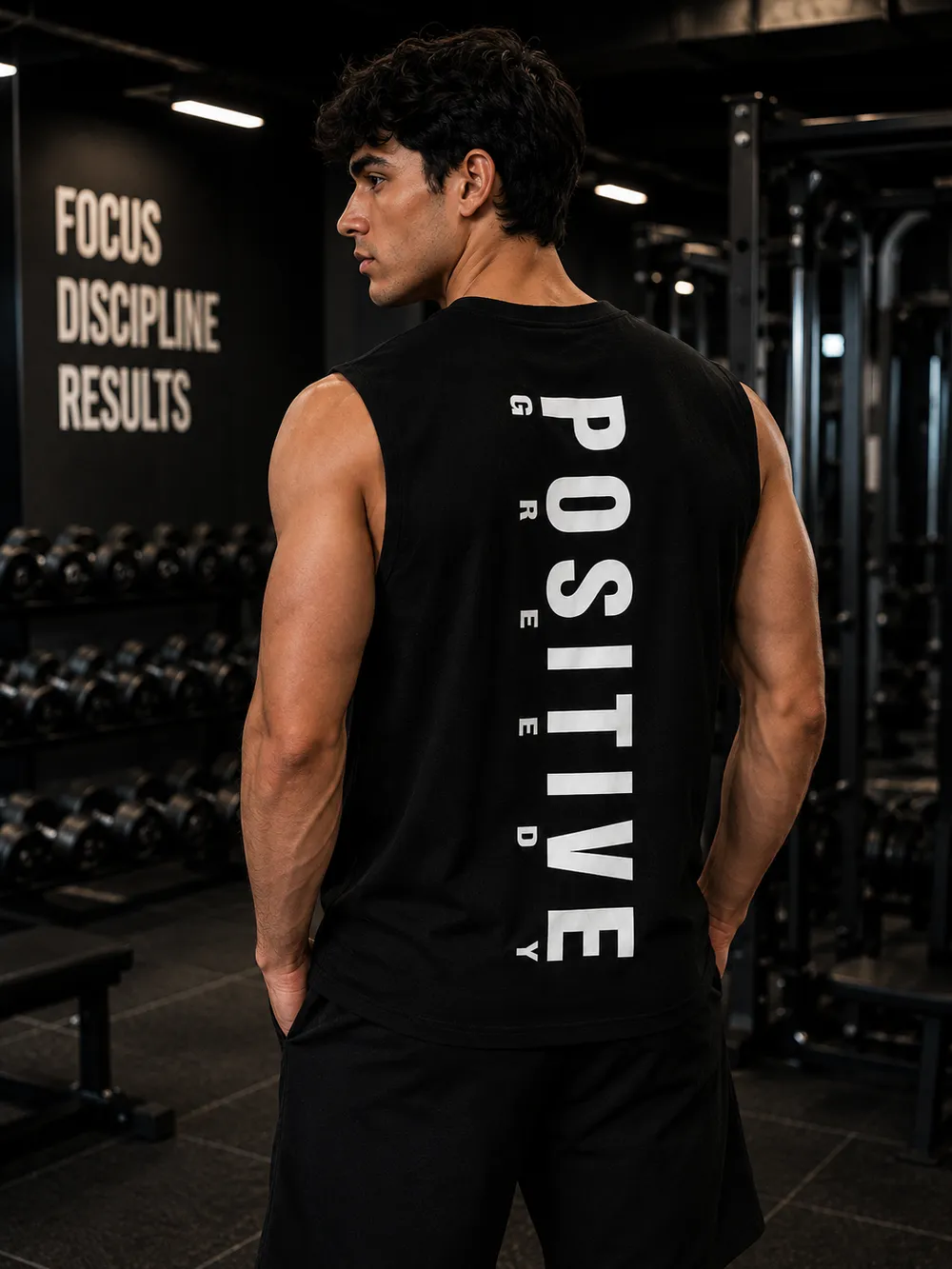 Positive Black Sleeveless Tank Top - Image 1