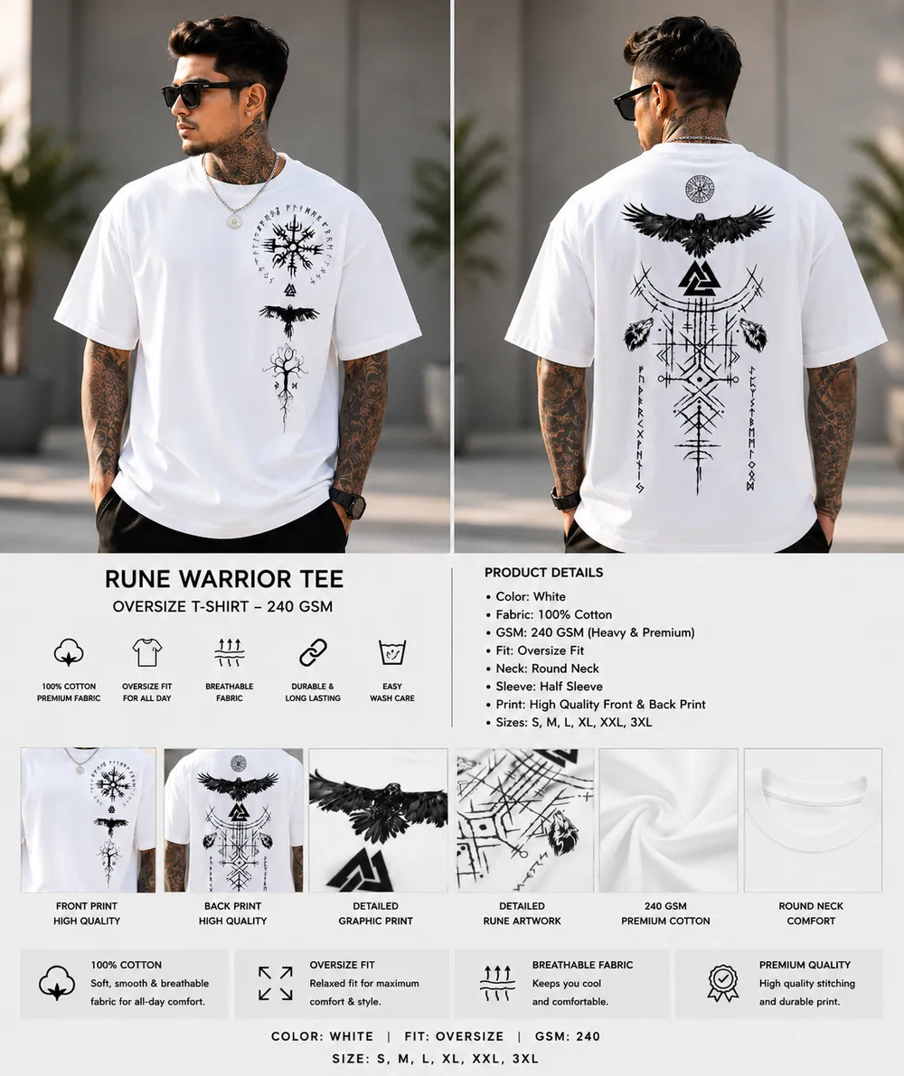 White Nordic Raven Graphic T-Shirt - Image 2
