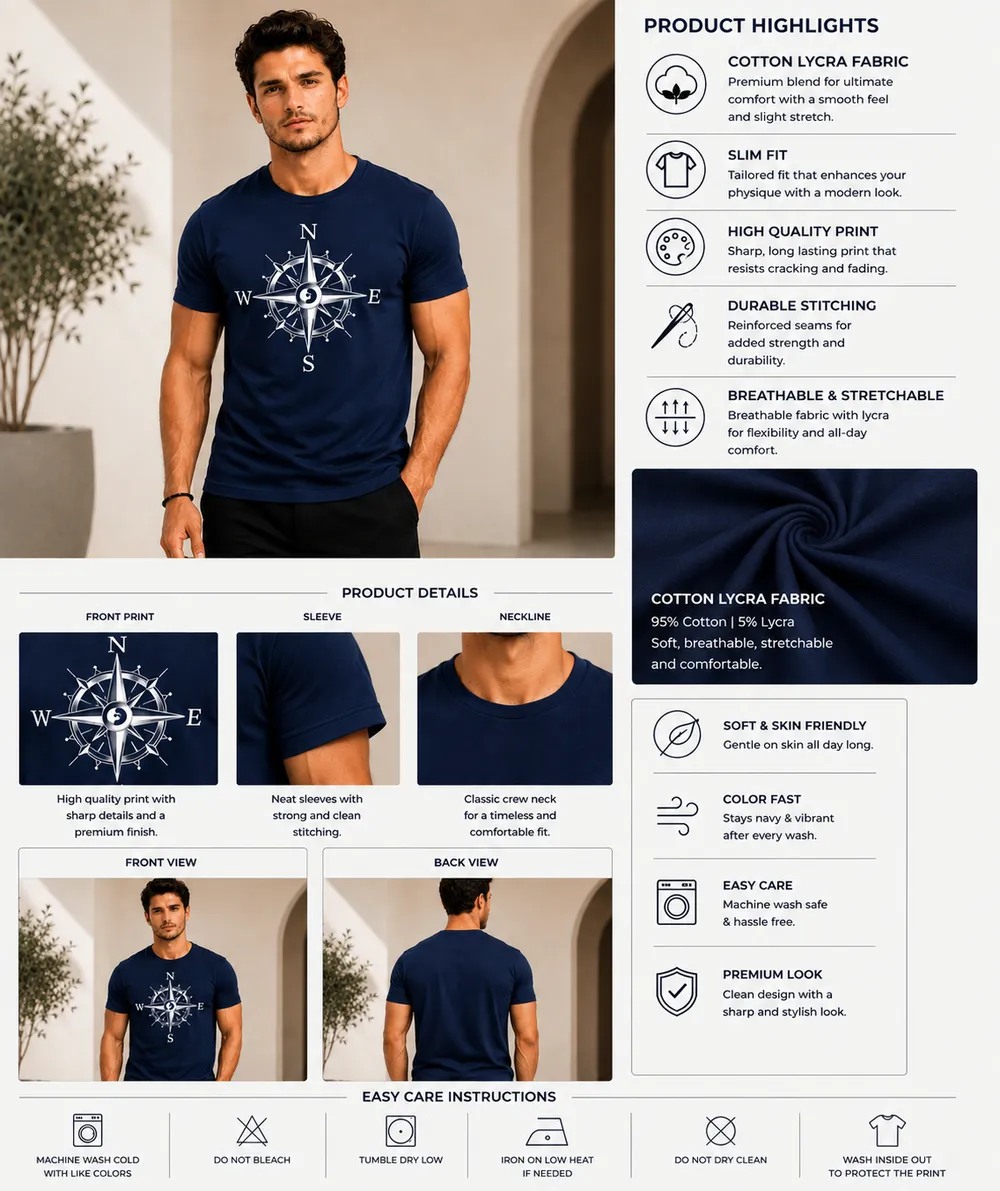 Compass Voyager Graphic T-Shirt – Navy Blue thumbnail 2