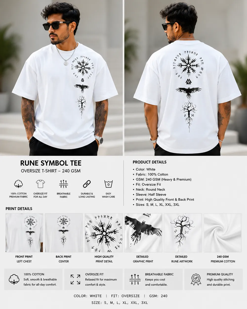 White Nordic Rune Graphic T-Shirt - Image 2
