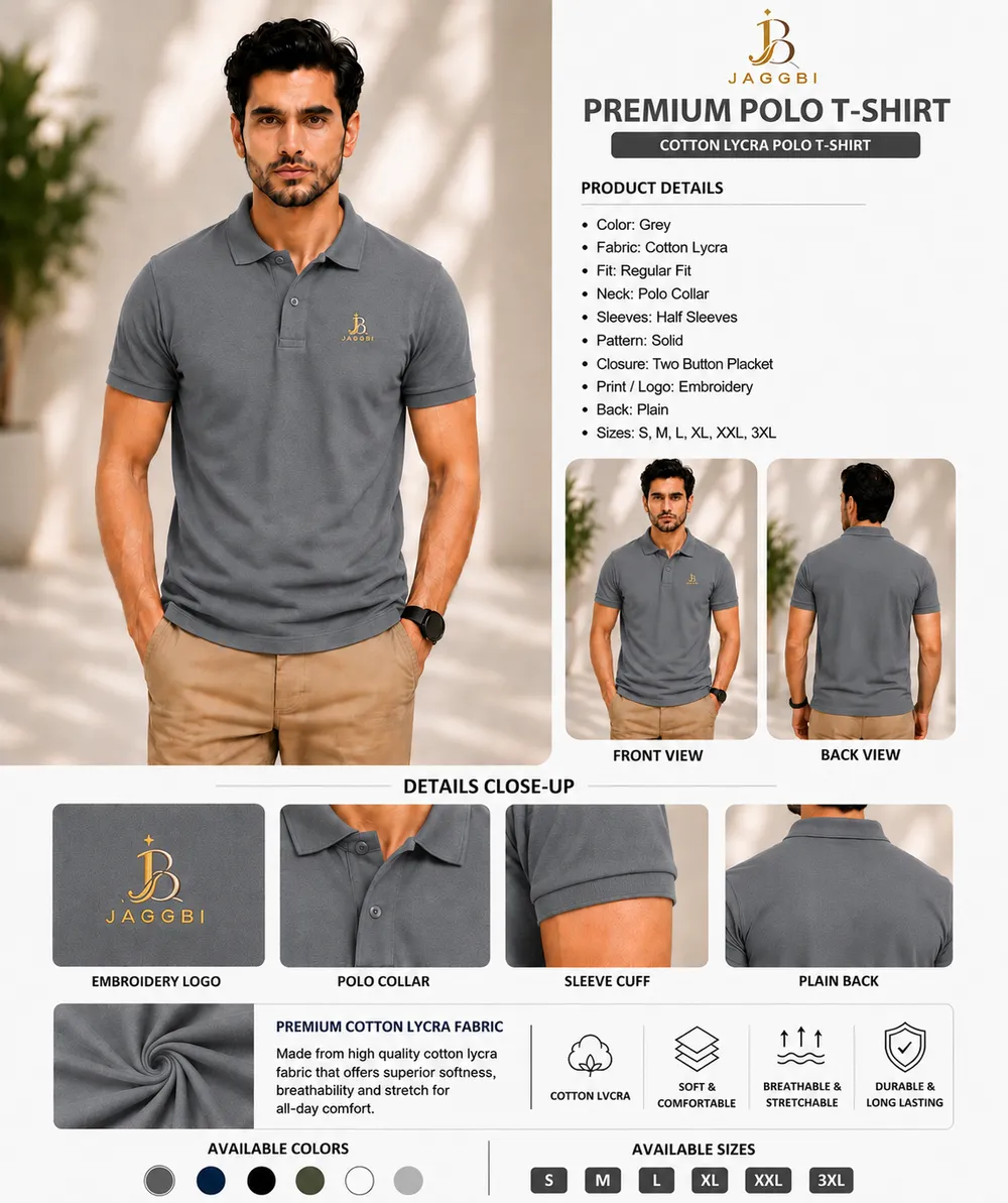Jaggbi Charcoal Grey Classic Polo T-Shirt - Image 2