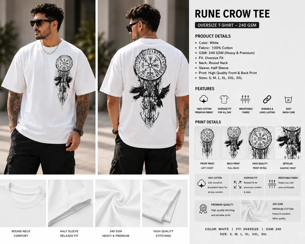 White Viking Rune Graphic T-Shirt - Image 2