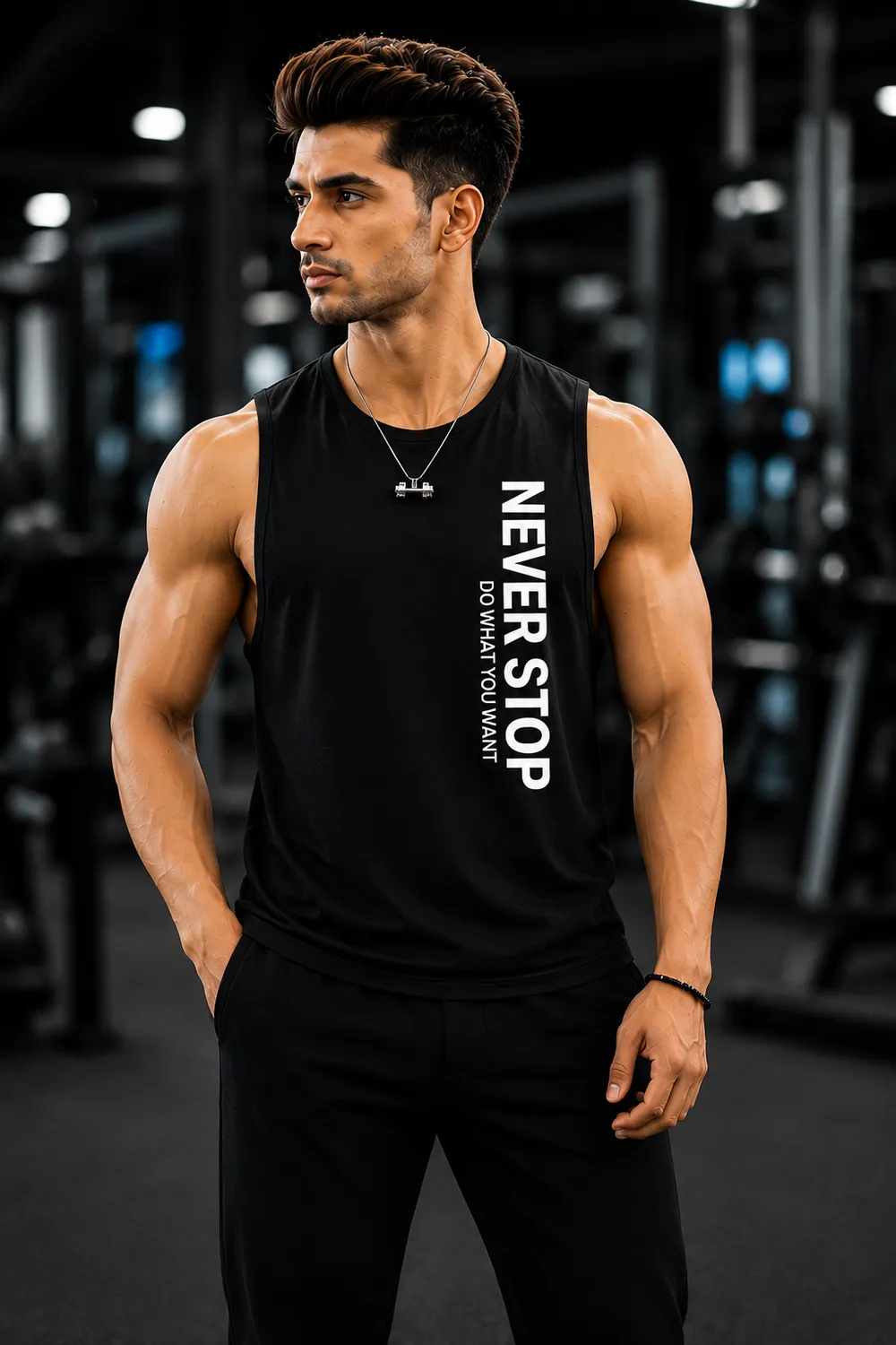 Never Stop Black Sleeveless Tank Top - Image 1