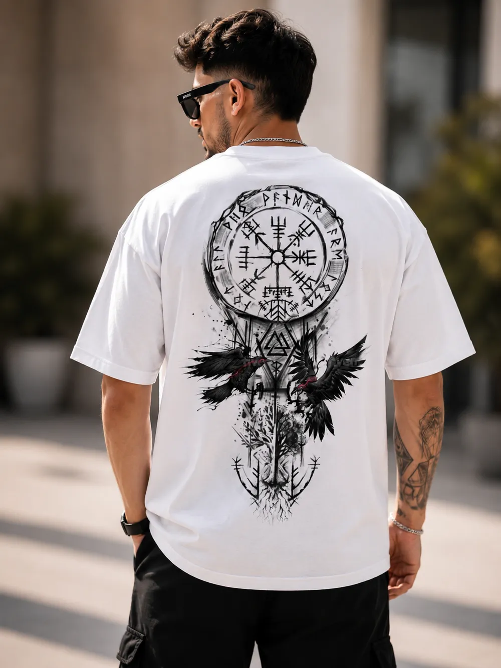 White Viking Rune Graphic T-Shirt - Image 1