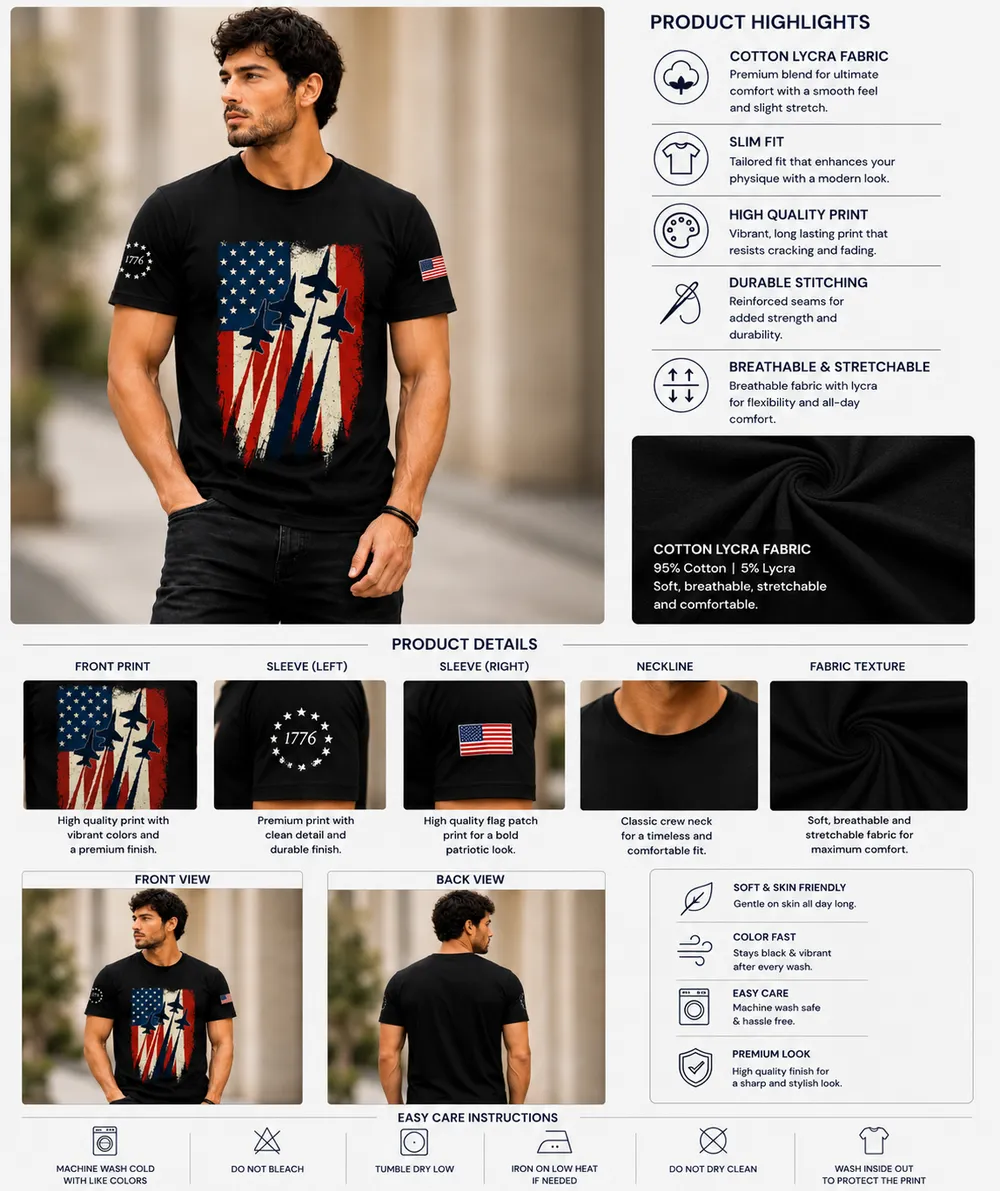Patriot Air Strike Graphic T-Shirt – Black - Image 2